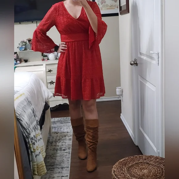 London Time rust lace dress
